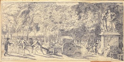 Figuren die een vat op een kar trekken in de Tuilerieën, 1760 door Gabriel de Saint Aubin