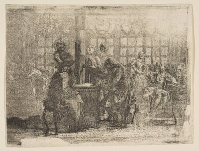 Les Nouvellistes, 1752 door Gabriel de Saint Aubin