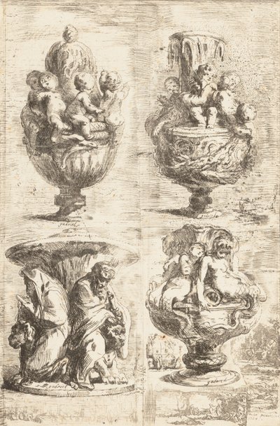 De vier vazen, 1754 door Gabriel de Saint Aubin