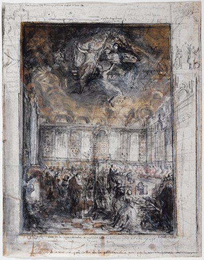 Uitzicht op de Grote Kamer van het Parlement van Parijs door Gabriel de Saint Aubin