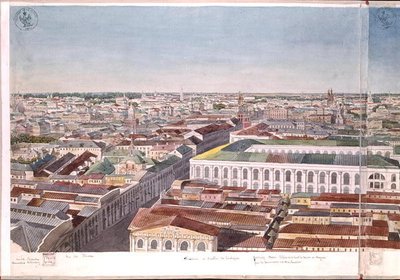 Panorama van Moskou, met het voormalige marktplein en de Beurs in Gostiny Dvor, 1819 door Gadolle