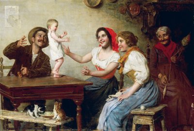 Eerste stappen, door Gaetano Bellei (1857-1922) door Gaetano Bellei