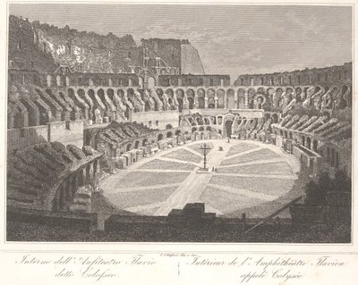 Binnen in het Flavische Amfitheater genaamd Colosseum door Gaetano Cottafavi
