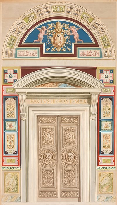 Deur, omlijsting en lunet van Loggia XIII door Gaetano Savorelli
