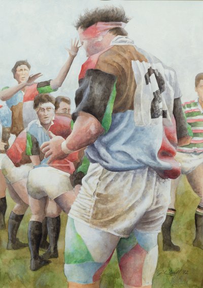 Rugbywedstrijd: Harlequins tegen Northampton, Brian Moore bij de Line Out, 1992 door Gareth Lloyd Ball
