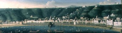 Uitzicht op Napels vanaf de zee met het Castel dell