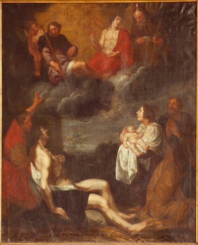 Parochiekerk (Sint-Pieterskerk). Interieur. Zuidbeuk. Het altaar. Schilderij. De geboorte van Christus. Toegeschreven aan G De Craeyer. 17e eeuw. door Gaspar De Crayer