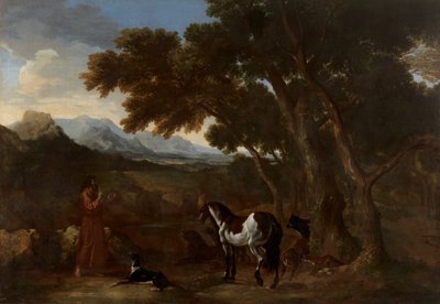 Dughet - Landschap met een kluizenaar die dieren preekt, 1637 - 1638 door Gaspard Dughet