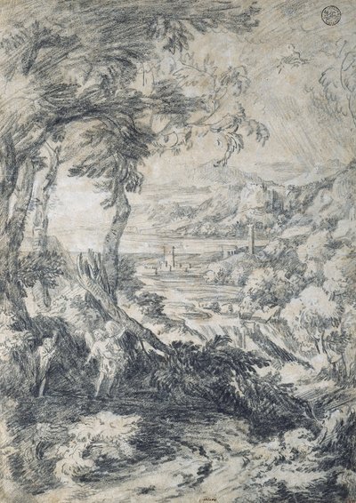 Landschap met Elia en de engel op de berg Horeb door Gaspard Dughet