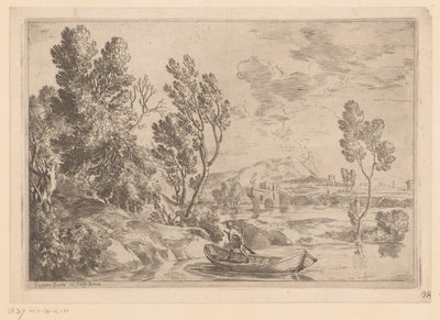Rivierlandschap met man in sloep door Gaspard Dughet