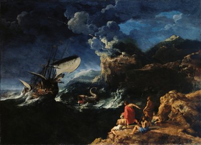 Zeegezicht met Jona en de walvis door Gaspard Dughet