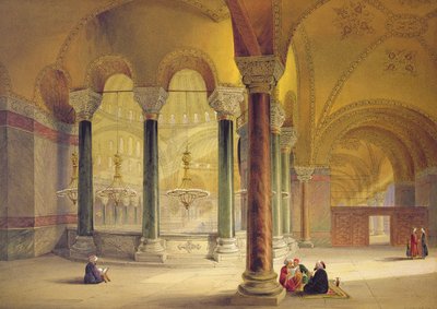 Haghia Sophia, plaat 11: de Meme Gallery in de zuidwestelijke hoek, gegraveerd door Louis Haghe (1806-85) gepubliceerd 1852 door Gaspard Fossati
