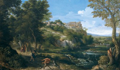 Landschap met dansende faun en nimf 1667 - 1668 door Gaspard Poussin Dughet