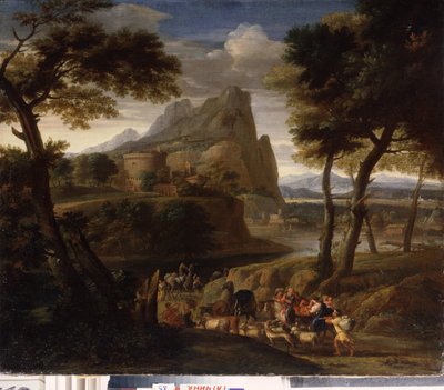 Landschap met karavaan door Gaspard Poussin Dughet