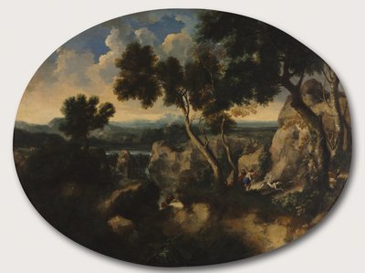 Rotsachtig Landschap met Jagers, ca. 1635 door Gaspard Poussin Dughet
