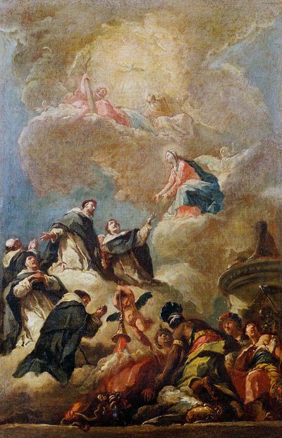 Dominicaanse heiligen in glorie, ca 1750, schets voor het gewelf in de kerk van Sint-Bartholomeus in Bergamo door Gasparo Diziani