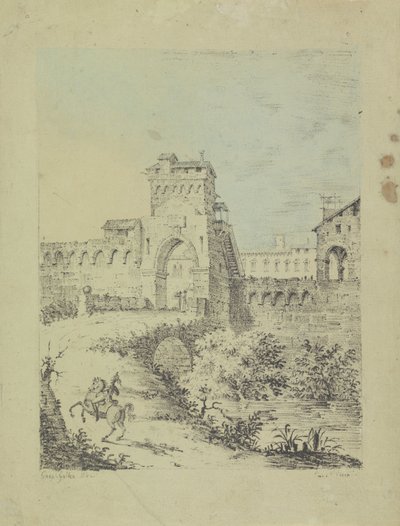 Landschap met stadsmuur door Gasparo Galliari