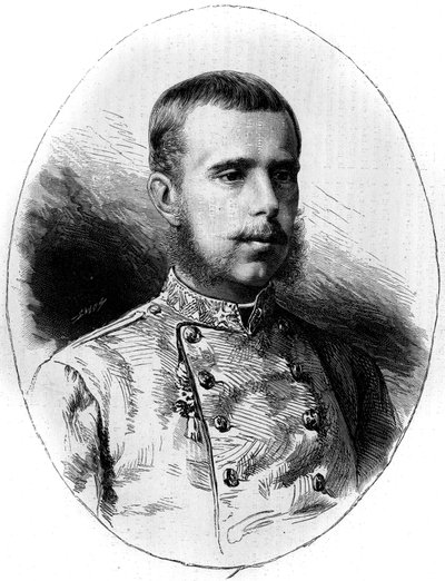 Portret van Aartshertog Rodolph van Oostenrijk (1858-1889). Gravure door G. Vuillier in 