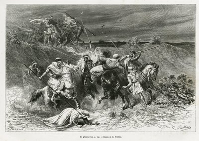 De Ghazou, of razzia, plunderen met de hand. Gravure door G. Vuillier, ter illustratie van het verhaal 