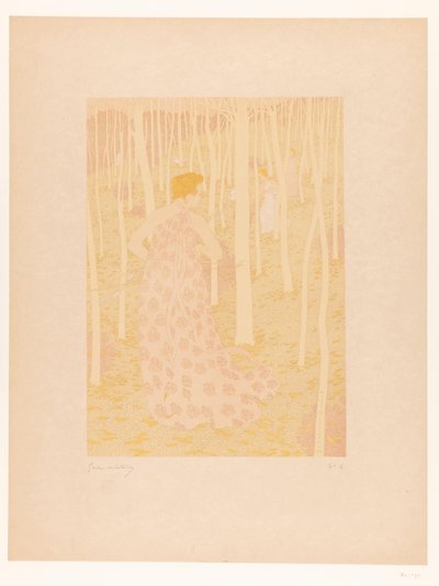 Vrouwen op jacht in een bos door Gaston de Latenay (signed by artist)
