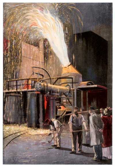 Decarburisatie van ruwijzer in een Bessemer-converter, 1900 door Gehrke