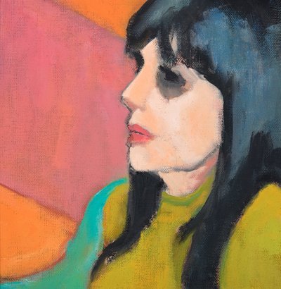 Black Hair, Lime Jumper, 2017 (olieverf op canvasboard) door Genevieve French