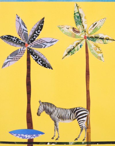 Zebra met blauwe kom (collage) door Genevieve French