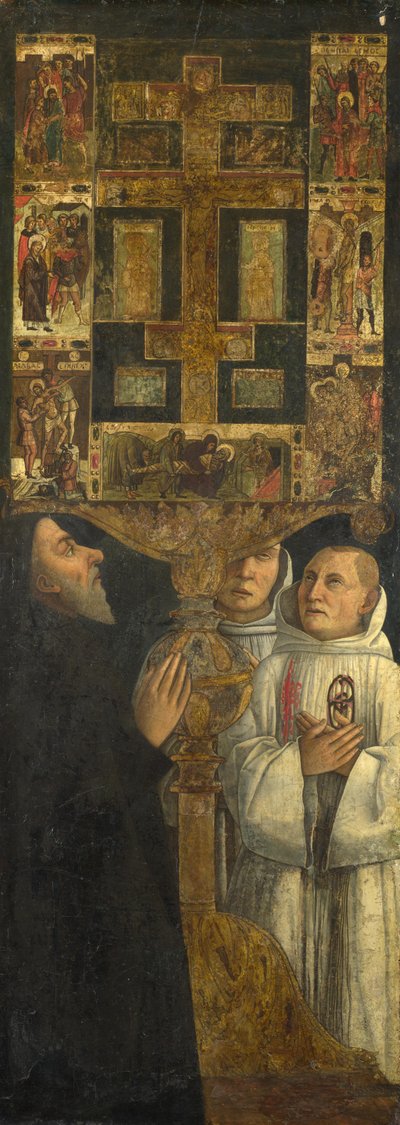 Kardinaal Bessarion en twee leden van de Scuola della Carità in gebed met de Bessarion Reliquary, ca. 1473 door Gentile Bellini
