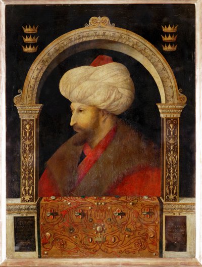 Sultan Mehmet II Fahti, De veroveraar, de sultan van de verovering van Constantinopel ... (olieverf op doek) door Gentile Bellini