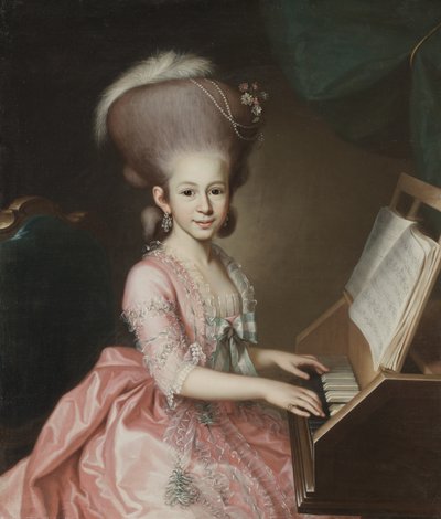 Portret van een jonge dame aan het klavecimbel door Georg Anton Abraham Urlaub