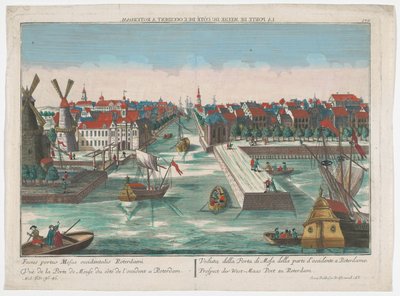 Gezicht op de Wester Nieuwe Hoofdpoort en de Ooster Nieuwe Hoofdpoort te Rotterdam (Rotterdam) door Georg Balthasar Probst