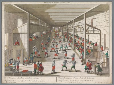 Gezicht op een schermschool door Georg Balthasar Probst