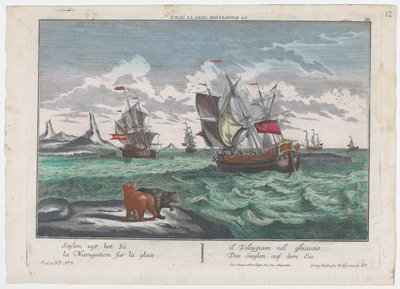 Gezicht op het varen van de schepen op de ijszee door Georg Balthasar Probst