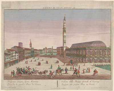 Uitzicht op de Piazza dei Signori van Vicenza met paard-en-wagens en figuren ..., ca. 1750-1801 door Georg Balthasar Probst