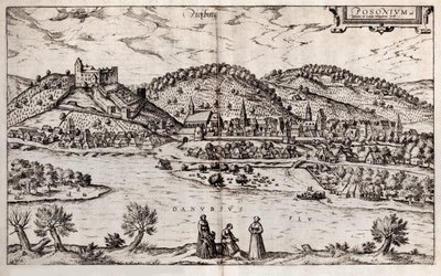 Pressburg Bratislava. Uit: Civitates orbis terrarium, 1588 door Georg Braun und Franz Hogenberg