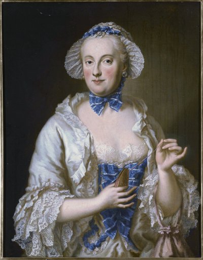 Frans: Marie-Anne-Sophie de Saxe, princesse électrice de Bavière (1728-1797) Portret van Maria Anna Sophia van Saksen, keurvorstin van Beieren (1728-1797) door Georg Desmarees