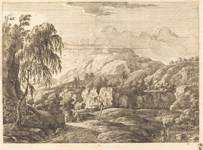Landschap met kruis en figuren door Georg Eisenmann