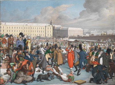 Schaatsen in de bevroren haven van het Wiener Neustadt Kanaal, 1805 door Georg Emanuel Opiz