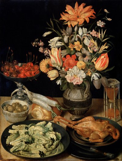 Stilleven met bloemen en snack, ca. 1630-1635 door Georg Flegel