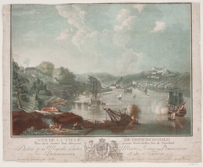 Uitzicht op de stad Frederikshald door Georg Haas