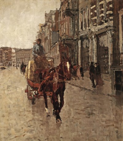 Rokin Westzijde: een paard en wagen op het Rokin, Amsterdam door Georg Hendrik Breitner
