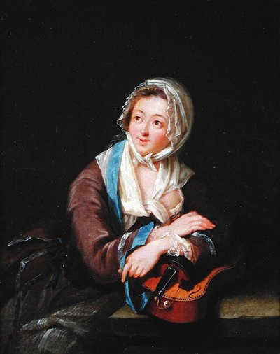 Dame met een muziekinstrument door Georg Melchior Kraus