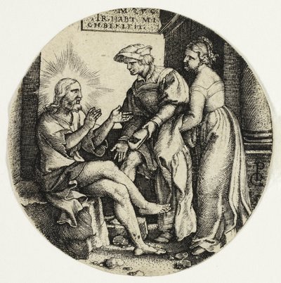 De Naakten Kleden, uit De Zeven Werken van Barmhartigheid door Georg Pencz