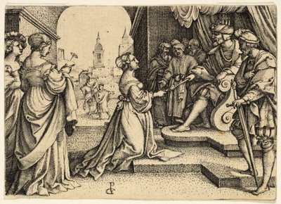 Esther voor Ahasveros door Georg Pencz