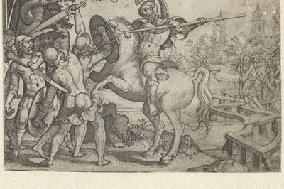 Horatius Cocles verdedigt de brug over de Tiber (Verhalen uit vroege Romeinse geschiedenis) door Georg Pencz