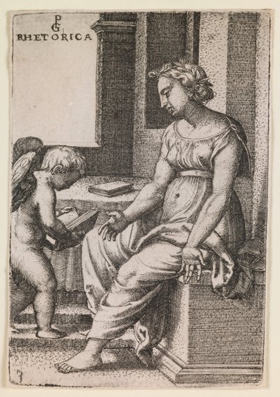 Rhetorica, uit de serie "De vrije kunsten", ca.1541 (gravure) door Georg Pencz