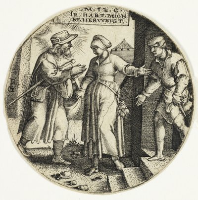Vreemdelingen beschutten, uit De Zeven Werken van Barmhartigheid door Georg Pencz