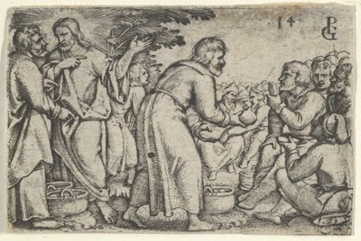 Het wonder van de broden en de vissen, uit Het verhaal van Christus, 1534-35 door Georg Pencz