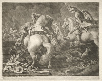 Schermutseling tussen Pruisische en Hongaarse huzaren door Georg Philipp I Rugendas