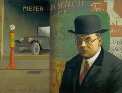 Zelfportret voor de aanplakzuil door Georg Scholz